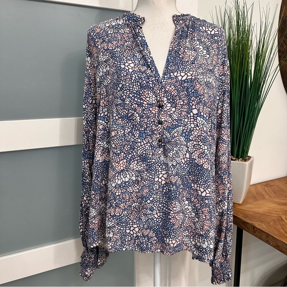 Maeve by Anthropologie Floral Patterned Balloon Sleeve Blouse SZ 3X Peasant GUC